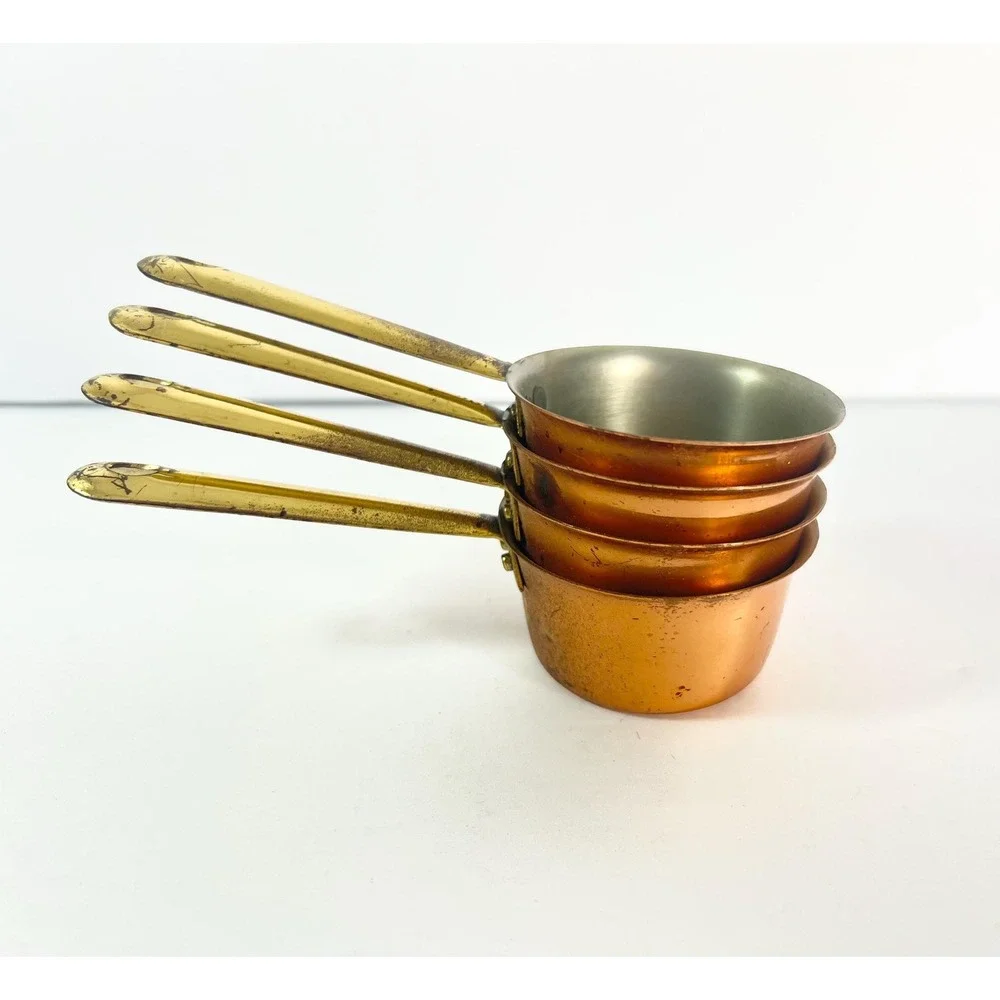 Vintage‎ Copper set of 4 Butter Warmers 2oz Brass Handles saucepan
